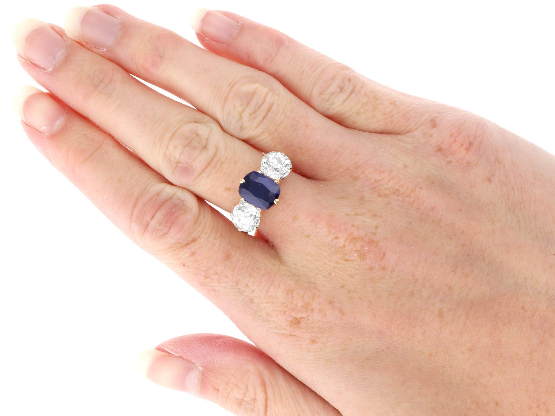 Anello antico con zaffiro basaltico da 2,17 carati e diamante da 2,52 carati, oro giallo 18 carati in vendita 3