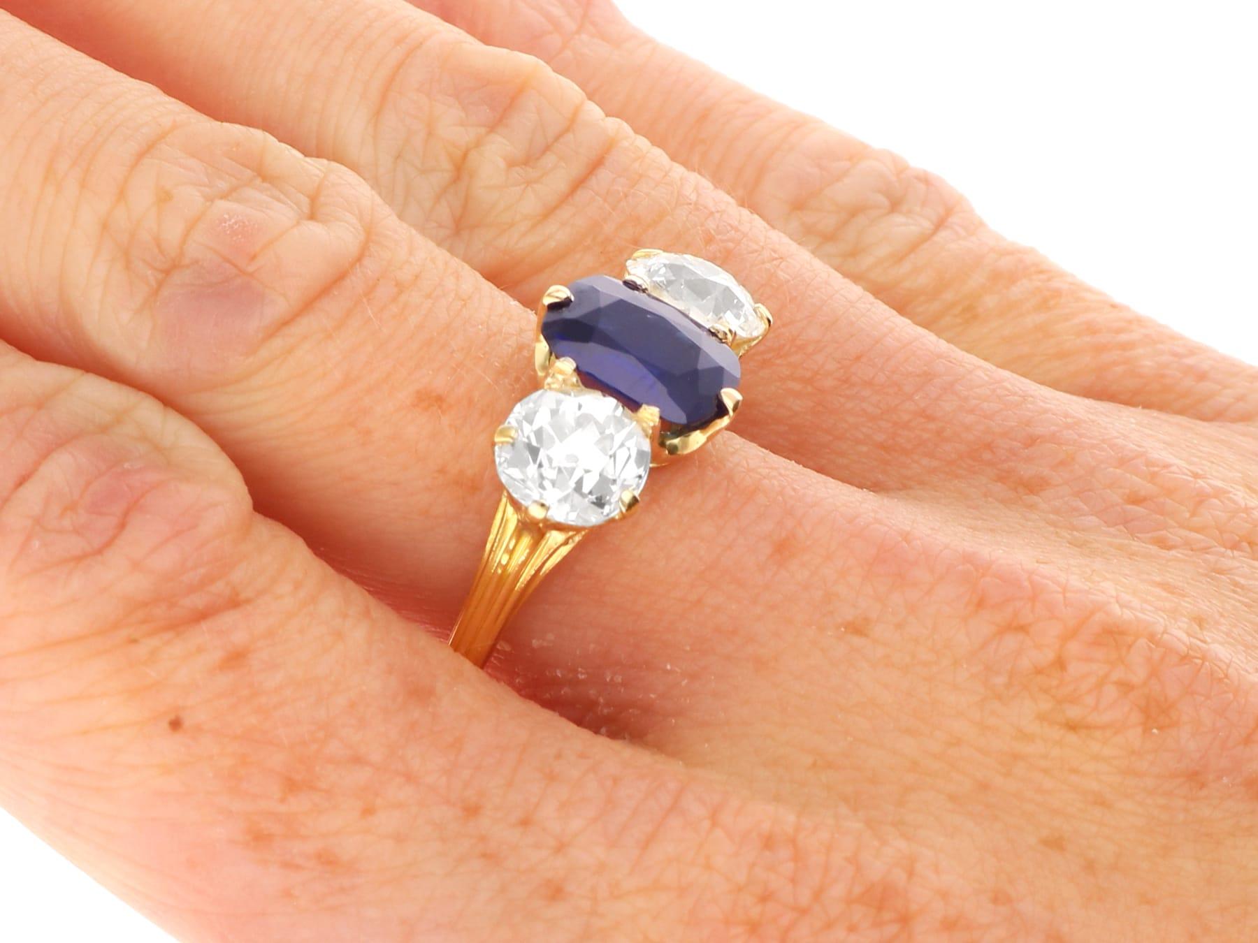 Anello antico con zaffiro basaltico da 2,17 carati e diamante da 2,52 carati, oro giallo 18 carati in vendita 4