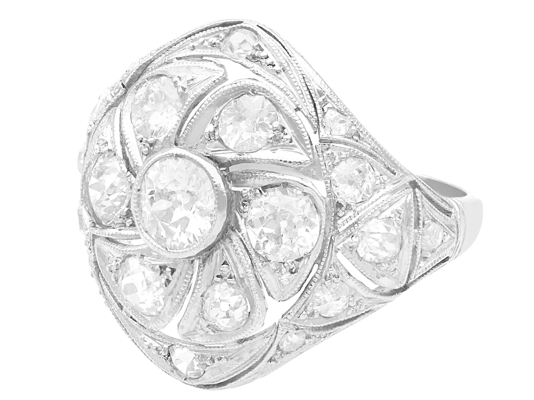 Old European Cut Antique 2.19 Carat Diamond and Platinum Cocktail Ring For Sale