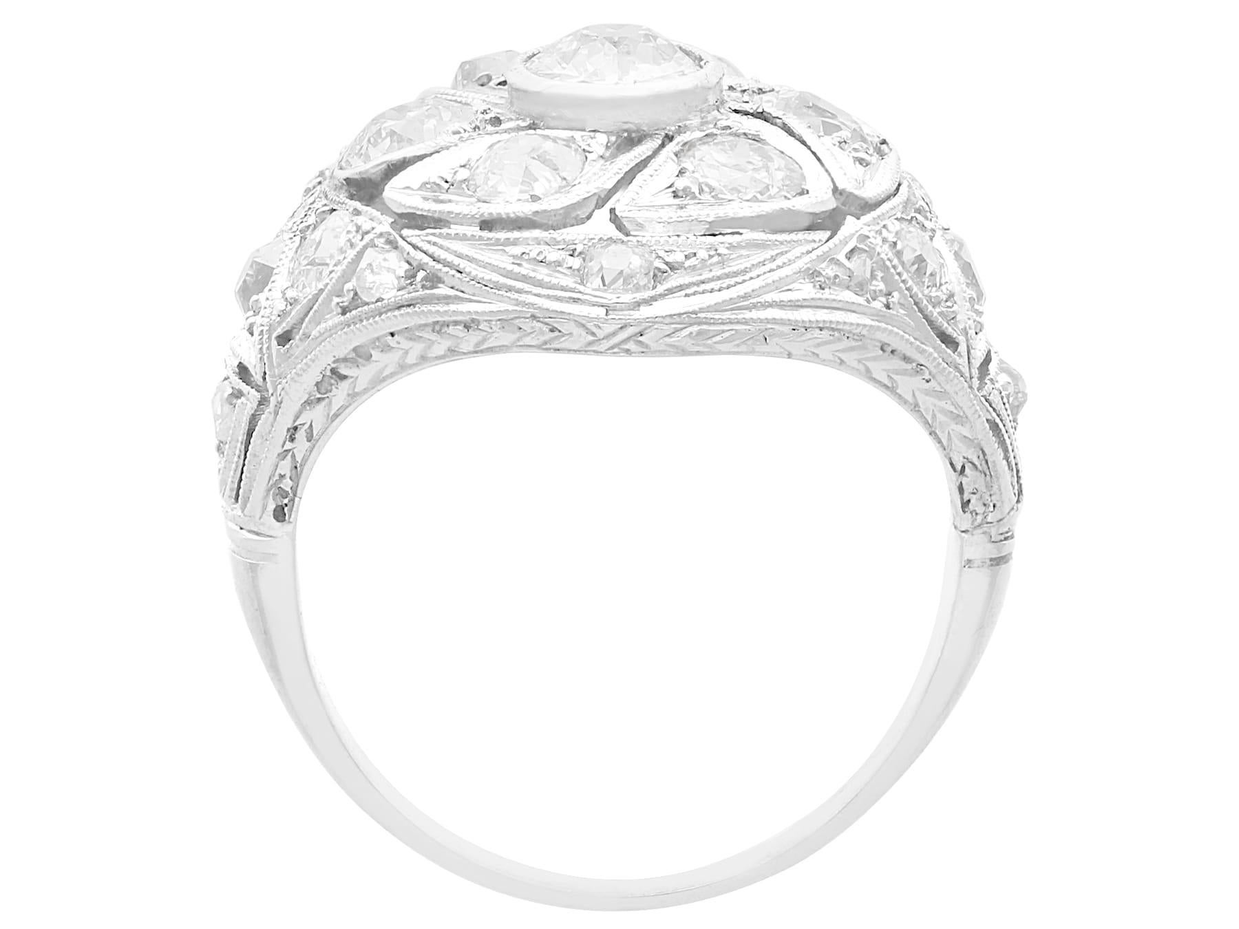 Women's or Men's Antique 2.19 Carat Diamond and Platinum Cocktail Ring For Sale