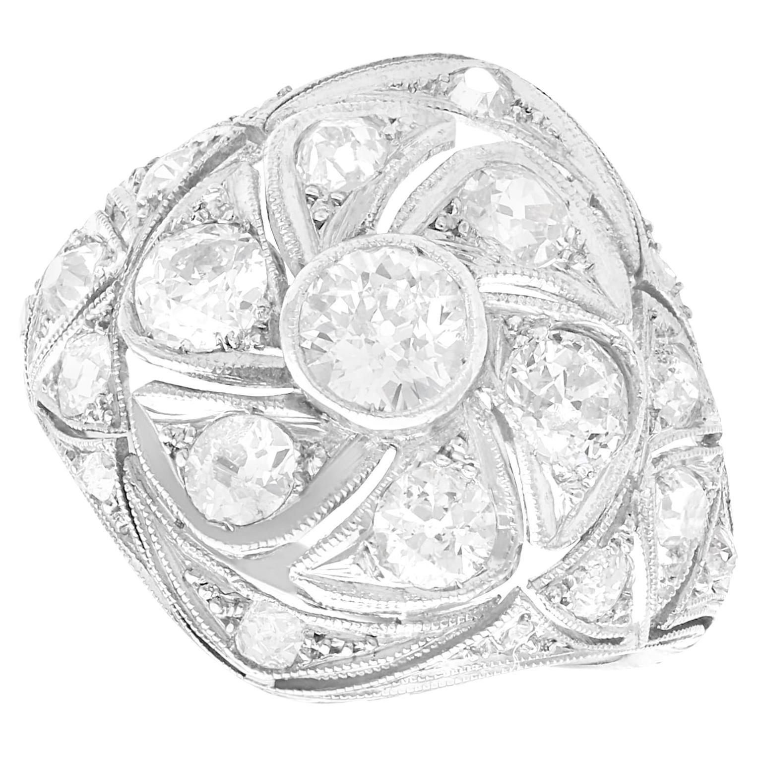 Antique 2.19 Carat Diamond and Platinum Cocktail Ring For Sale