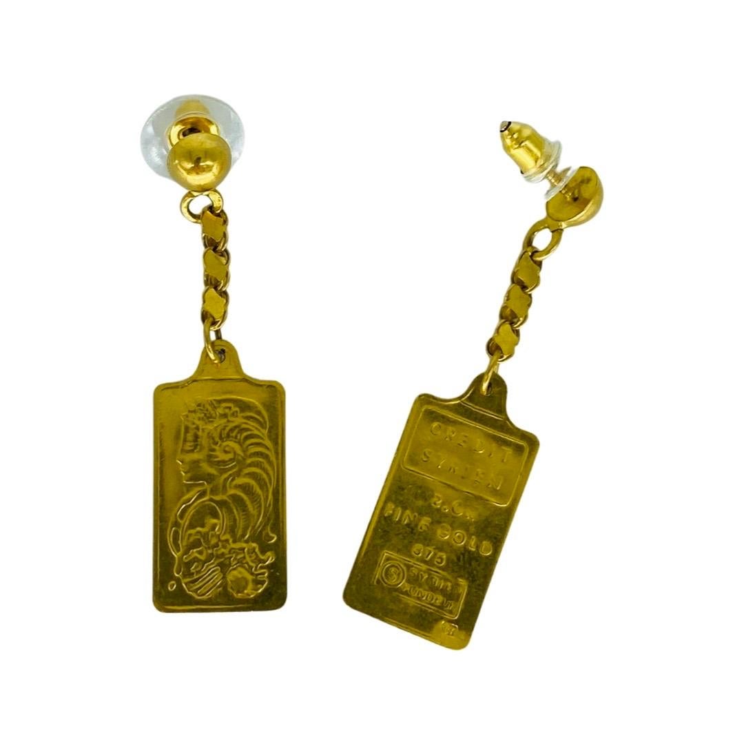 Pendants d'oreilles pendants anciens en or 21 carats de style bar suiss Pour femmes en vente