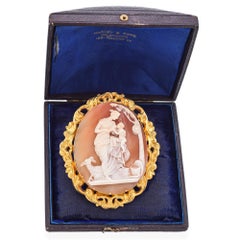 Antique 21k Yellow Gold Amalthea with Baby Zeus Cameo Brooch