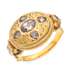 Antique 21k Yellow Gold Brown Rose Cut Diamond Ring