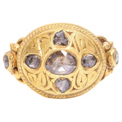 Antique 21k Yellow Gold Brown Rose Cut Diamond Ring