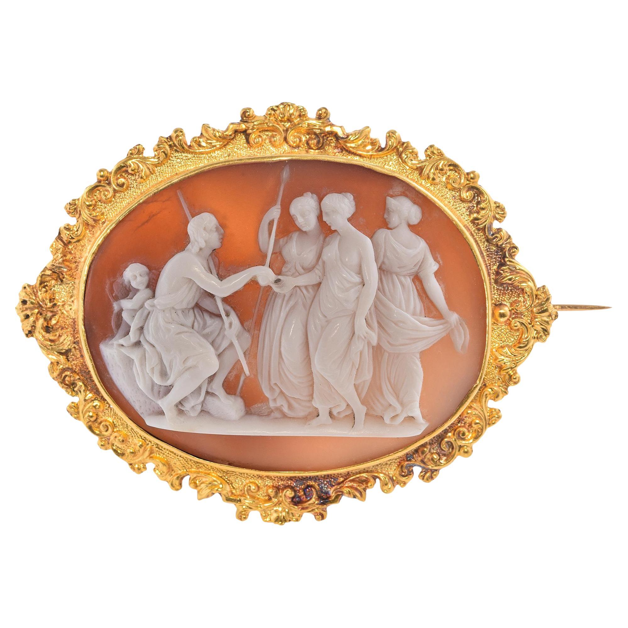 Antique 21K Yellow Gold Judgement of Paris Cameo Brooch