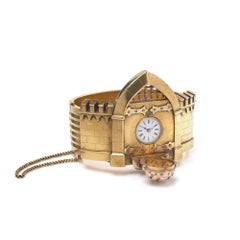 Antique 21KT Gold Novelty Castle Watch Bangle