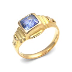 Antique 21KT Gold Square Ceylon Sapphire Ring