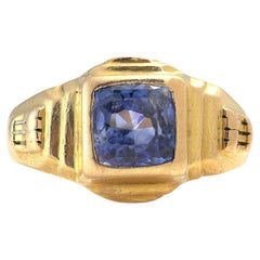Antique 21KT Gold Square Ceylon Sapphire Ring