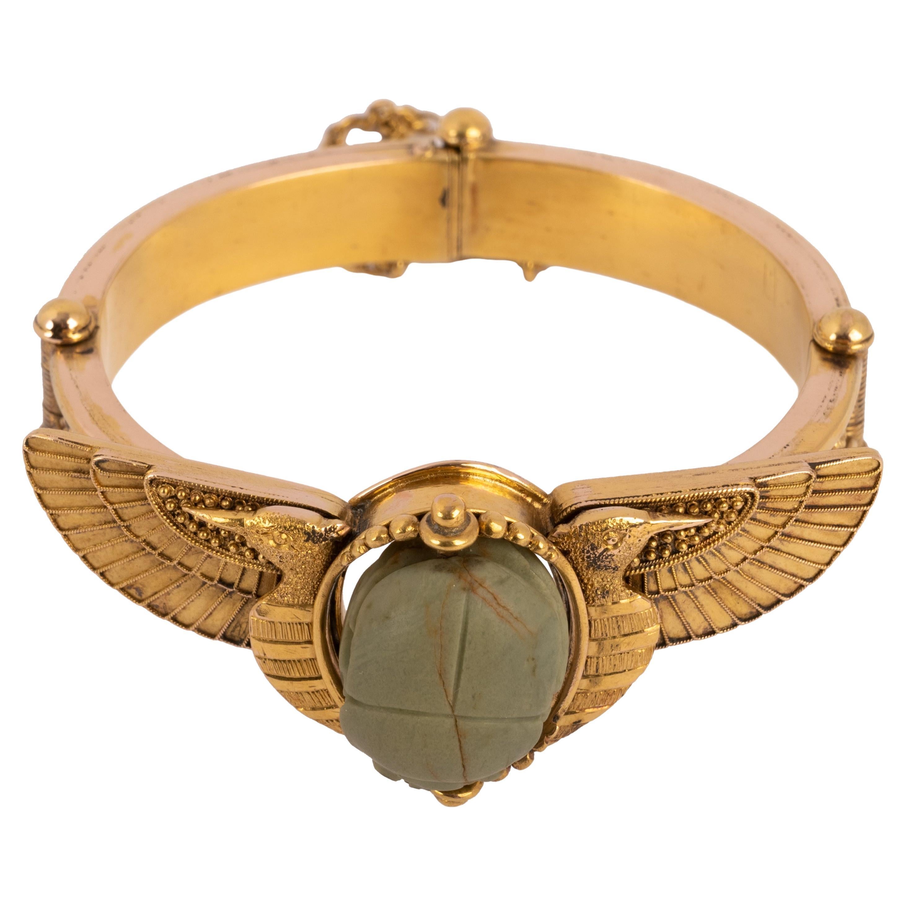 Bracelet scarabée néo-étrusque égyptien ancien en or 22 carats, 1870