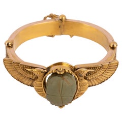Antique 22 Karat Gold Egyptian Etruscan Revival Scarab Beetle Bracelet 1870
