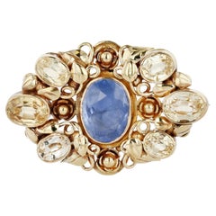 Broche Antiguo de Oro de 22 Kilates, Zafiro Multicolor y Citrino