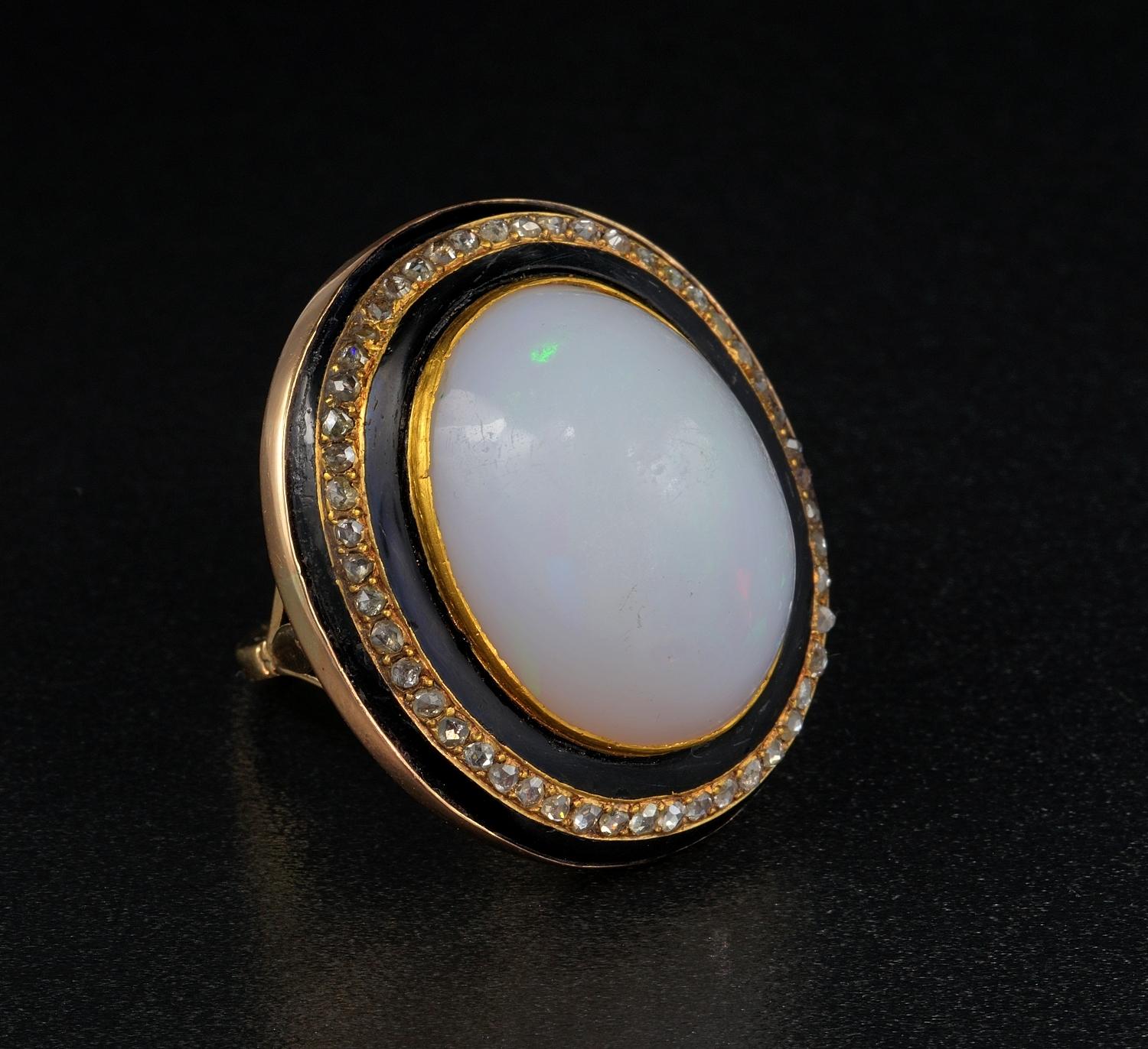 Georgian Antique 22.0 Carat Natural Opal Rose Cut Diamond Huge Ring