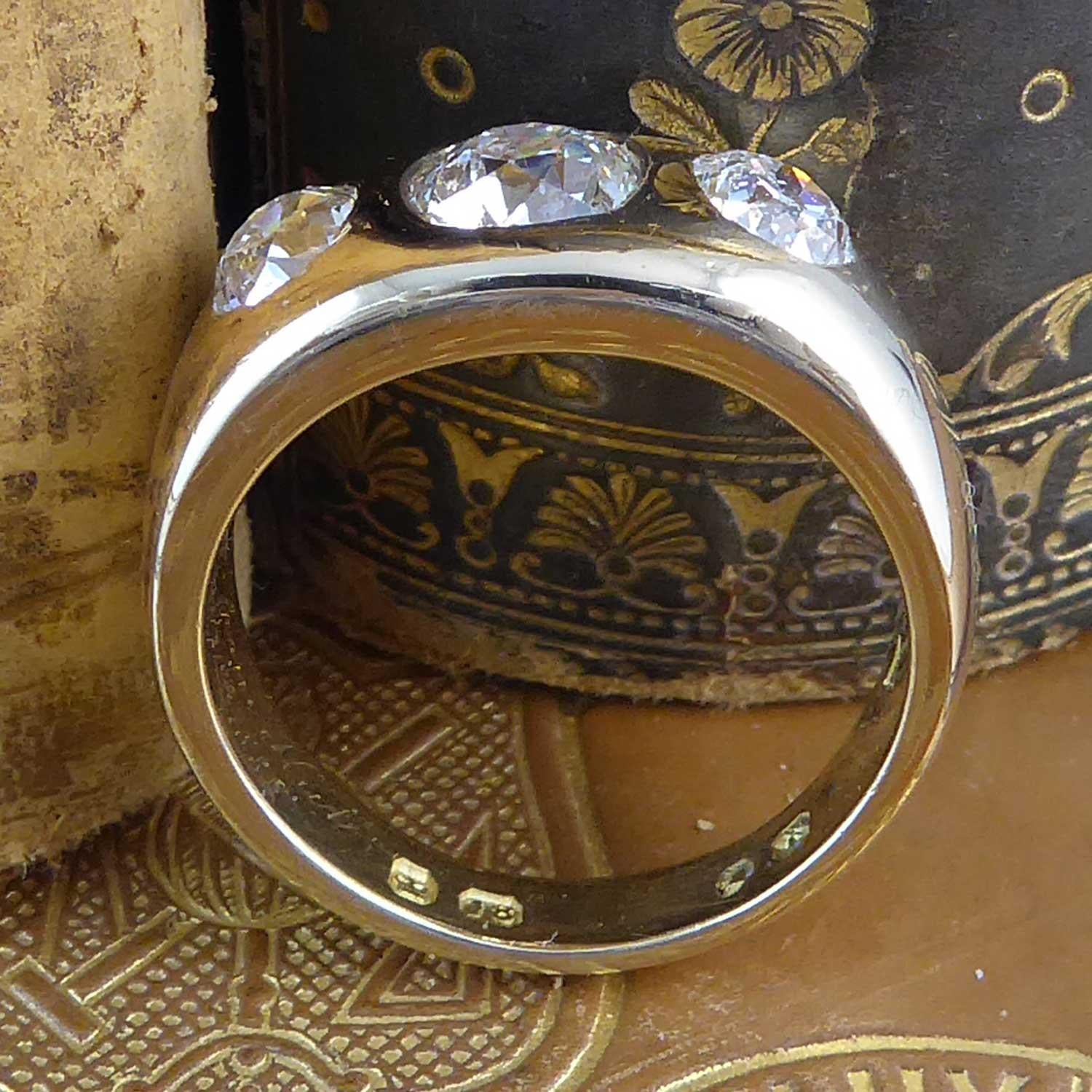 Antique 2.20 Carat Victorian Diamond Three Stone Ring, circa 1886, Yellow Gold 5