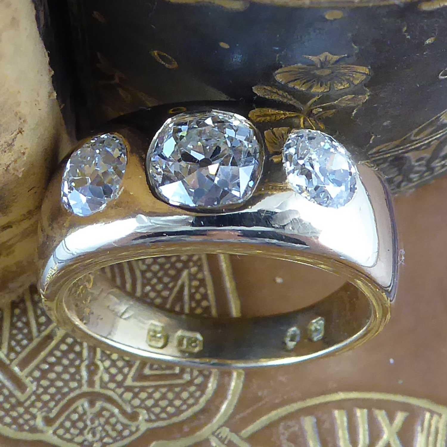 Antique 2.20 Carat Victorian Diamond Three Stone Ring, circa 1886, Yellow Gold 6