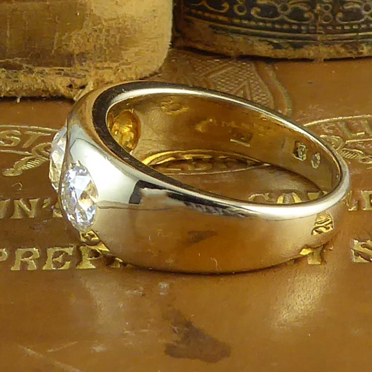 Antique 2.20 Carat Victorian Diamond Three Stone Ring, circa 1886, Yellow Gold 10