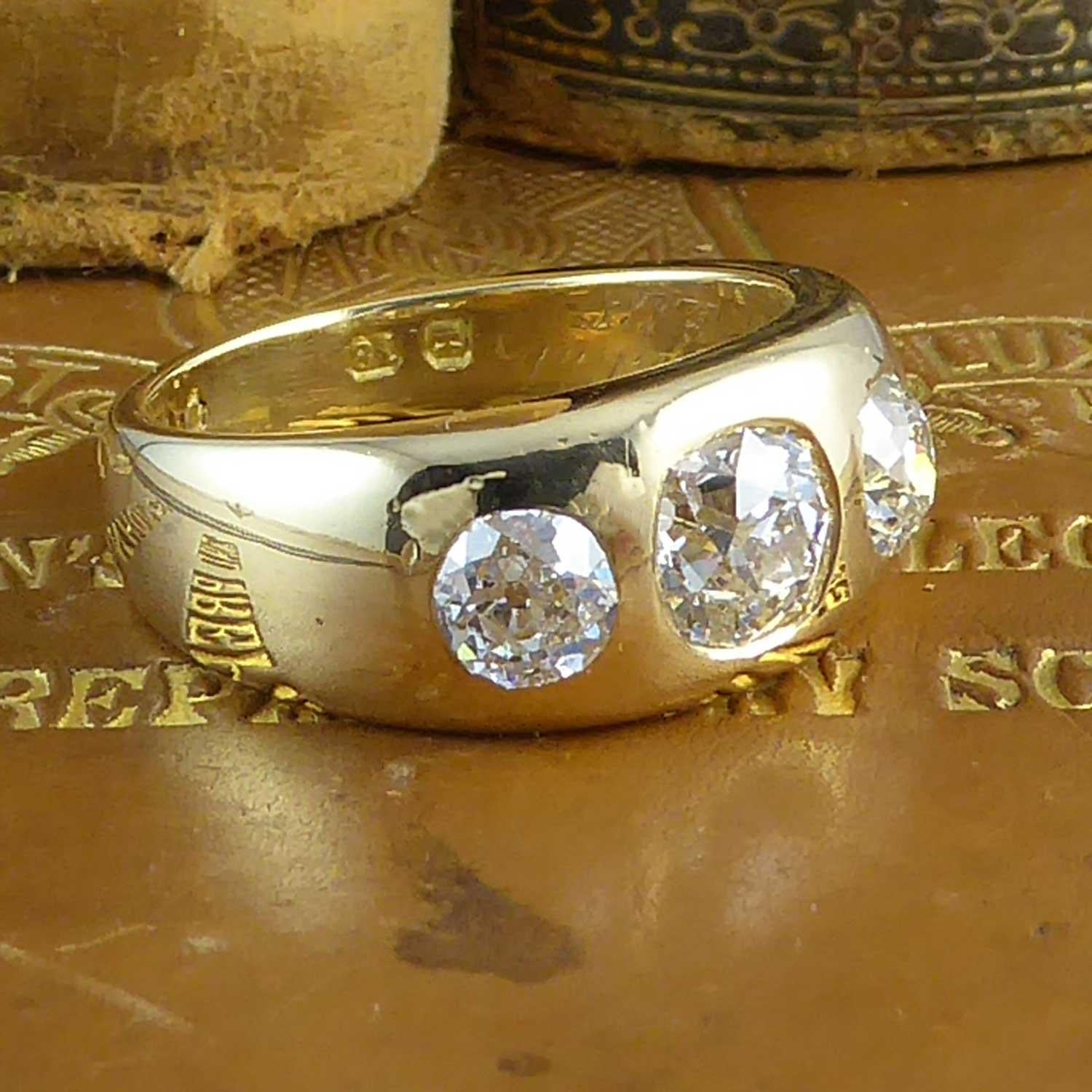 Antique 2.20 Carat Victorian Diamond Three Stone Ring, circa 1886, Yellow Gold 11