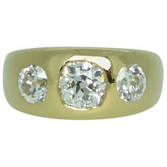 Antique 2.20 Carat Victorian Diamond Three Stone Ring, circa 1886, Yellow Gold