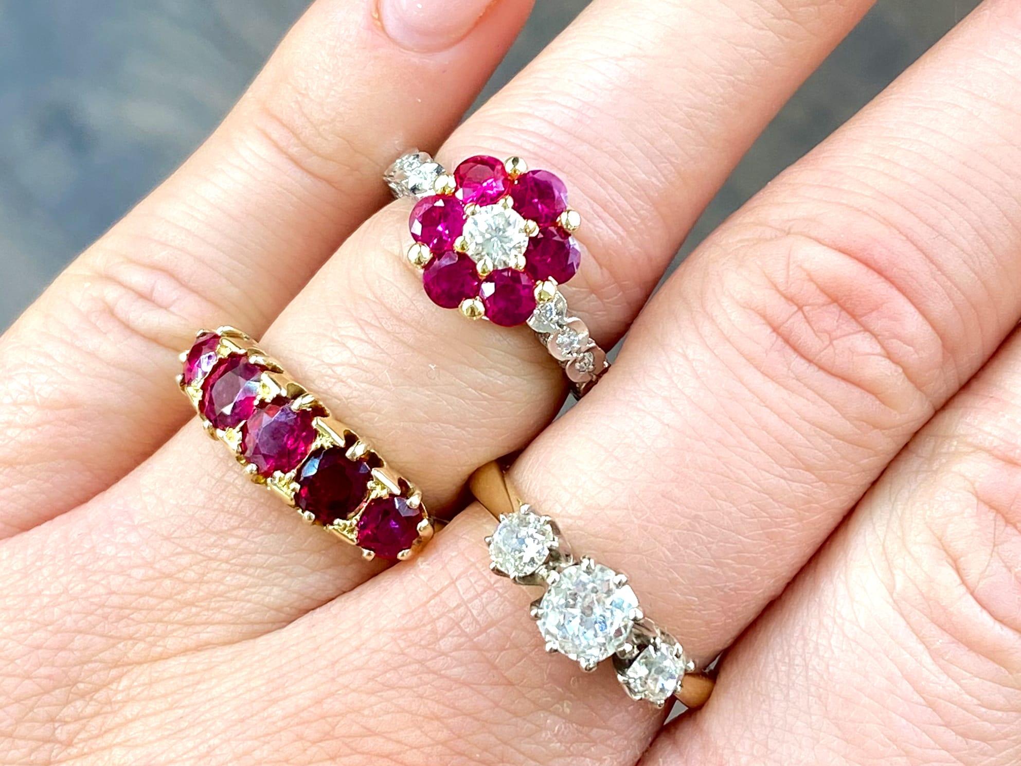 Round Cut Antique 2.20Ct Ruby and 18k Yellow Gold Five Stone Ring Circa 1900