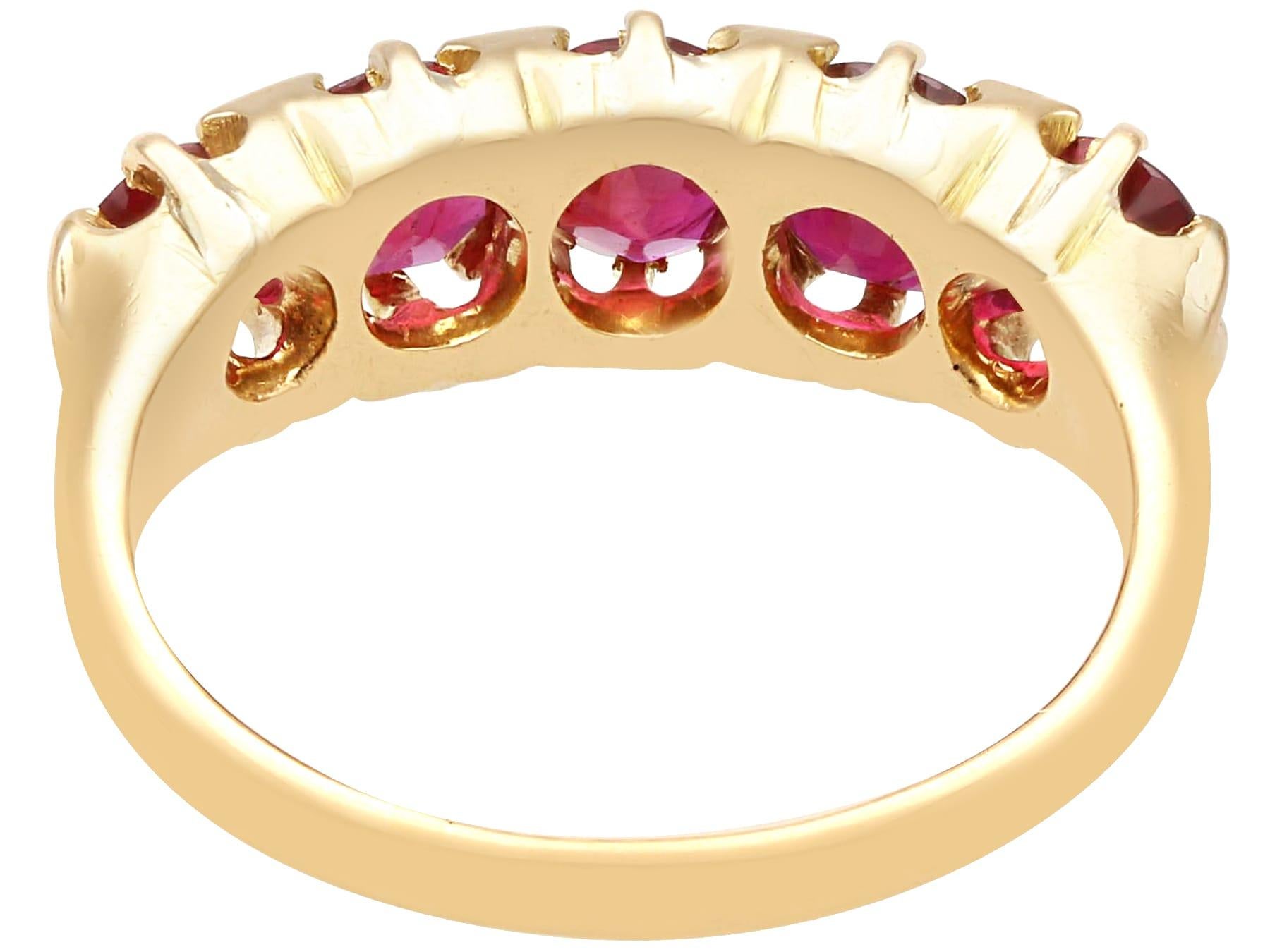 Antique 2.20Ct Ruby and 18k Yellow Gold Five Stone Ring Circa 1900 2
