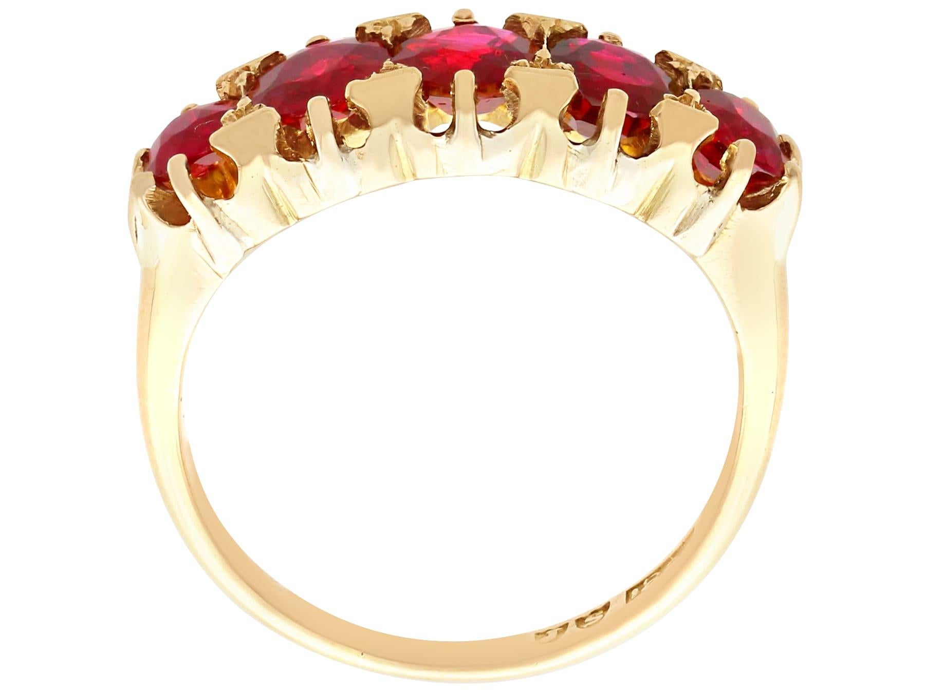 Antique 2.20Ct Ruby and 18k Yellow Gold Five Stone Ring Circa 1900 For Sale 3
