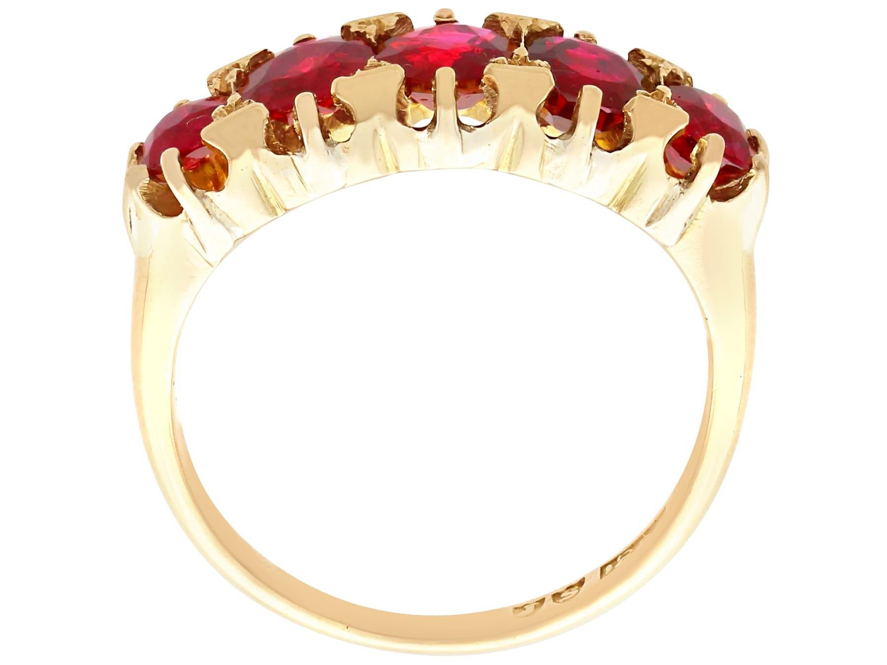 Antique 2.20Ct Ruby and 18k Yellow Gold Five Stone Ring Circa 1900 3