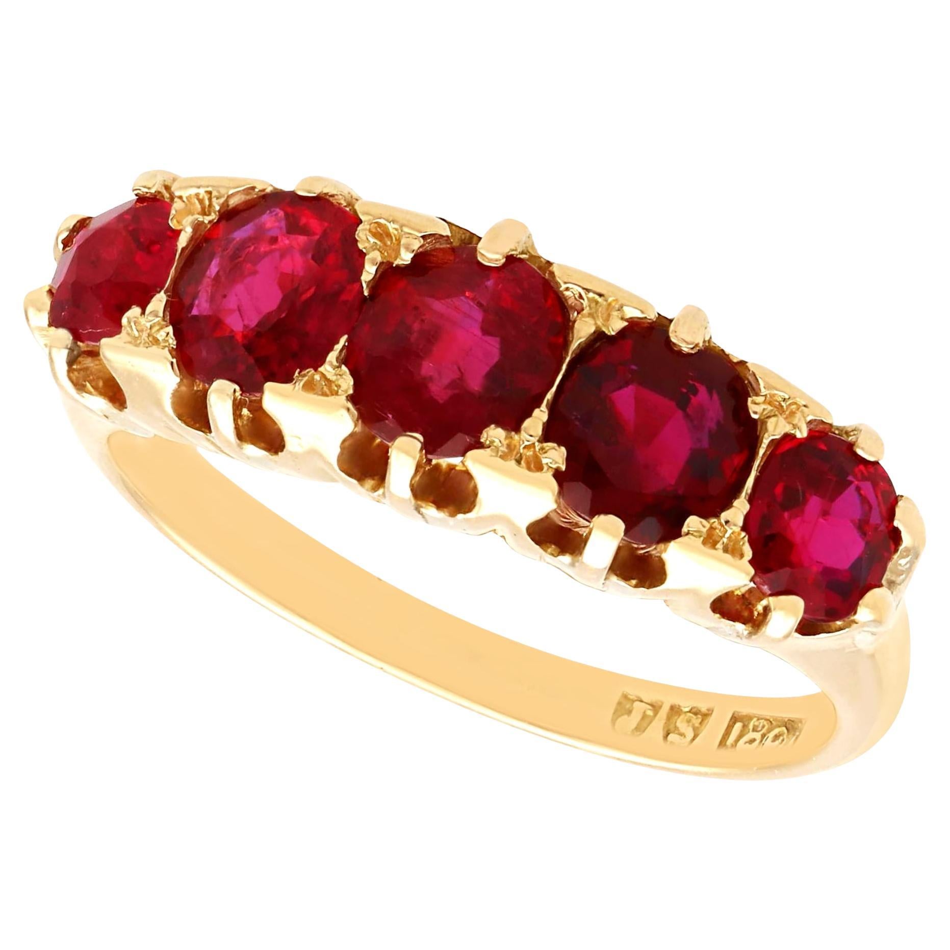 Antique 2.20Ct Ruby and 18k Yellow Gold Five Stone Ring Circa 1900 For Sale