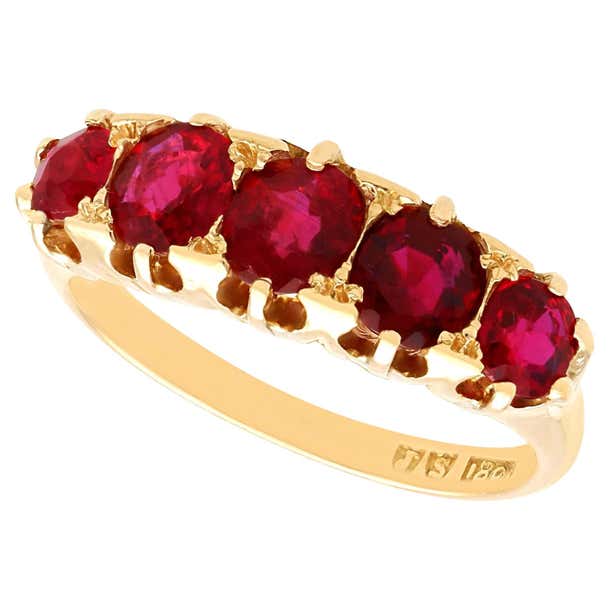 Antique 2.20Ct Ruby and 18k Yellow Gold Five Stone Ring Circa 1900 For ...