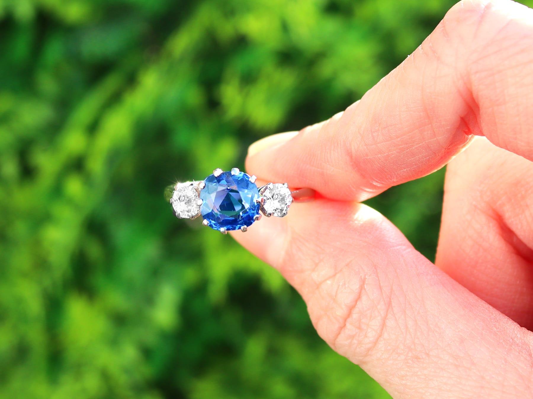 A stunning, fine and impressive antique unheated 2.20 carat sapphire and 0.72 carat diamond, 18 carat white gold trilogy ring; part of our diverse antique jewellery collections

This stunning, fine and impressive antique sapphire and diamond ring