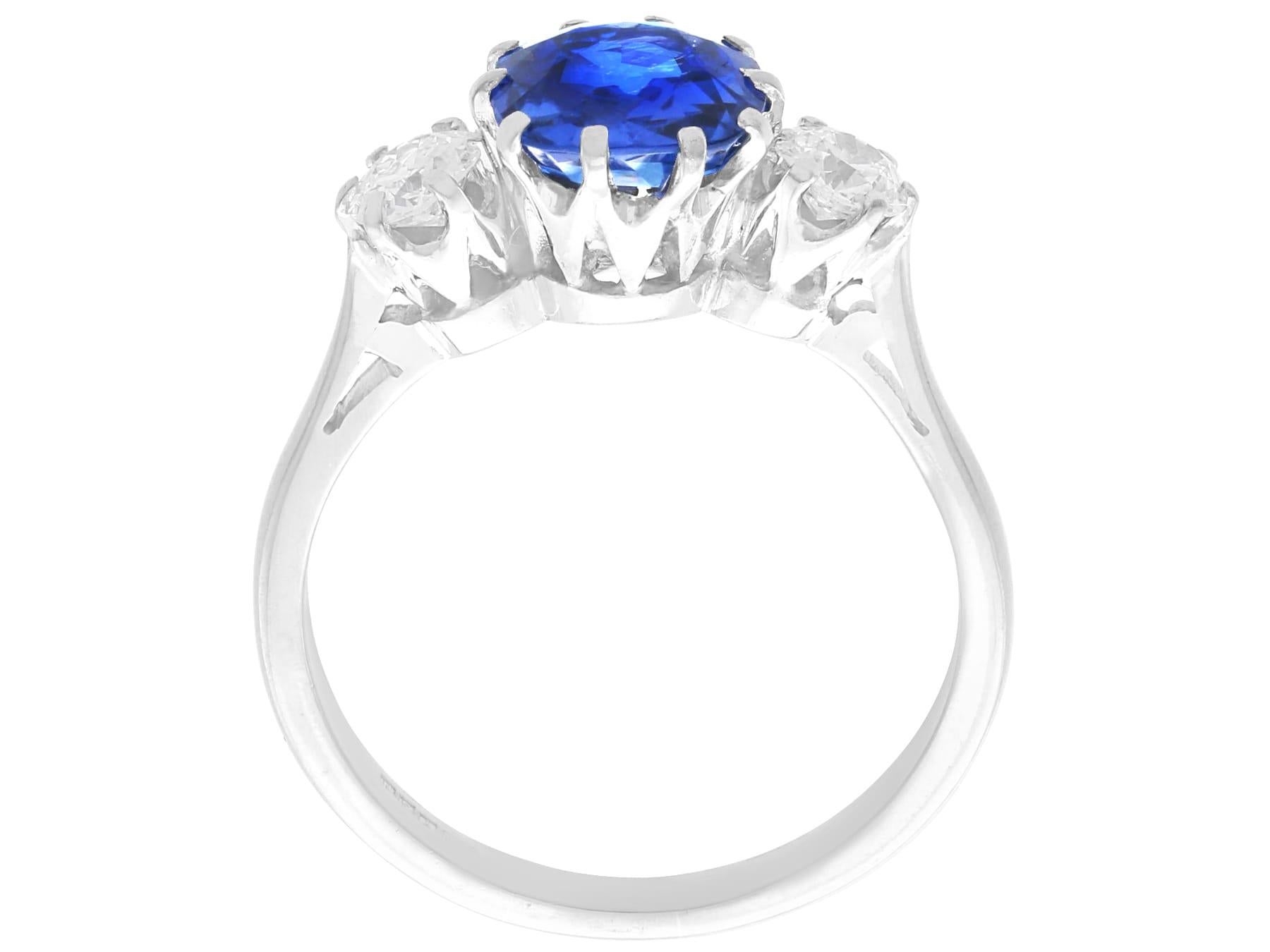 Women's or Men's Antique 2.20ct Sapphire and 0.72ct Diamond, 18ct White Gold Trilogy Ring For Sale