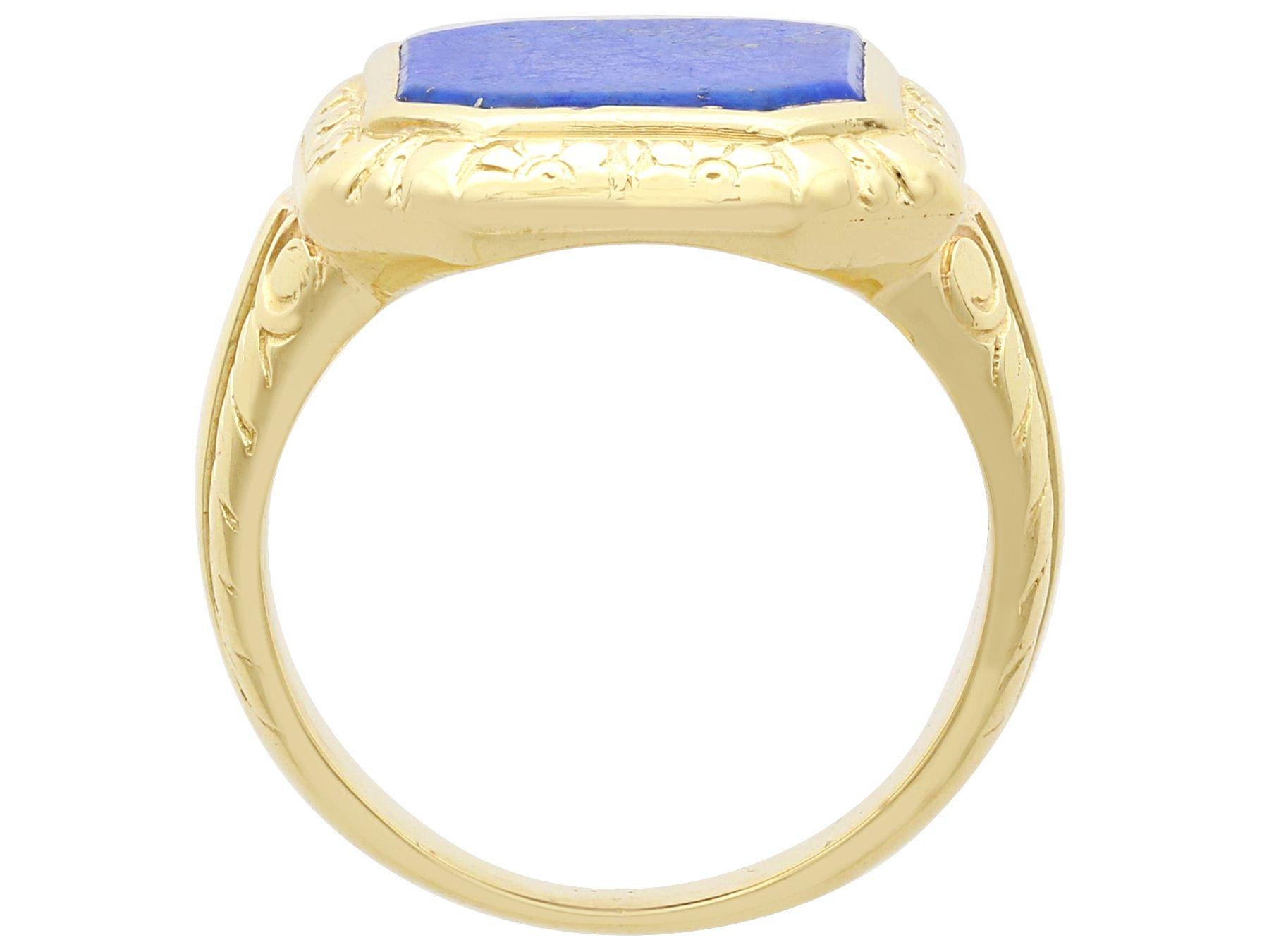 Octagon Cut Antique 2.21Ct Lapis Lazuli and 14k Yellow Gold Signet Ring For Sale