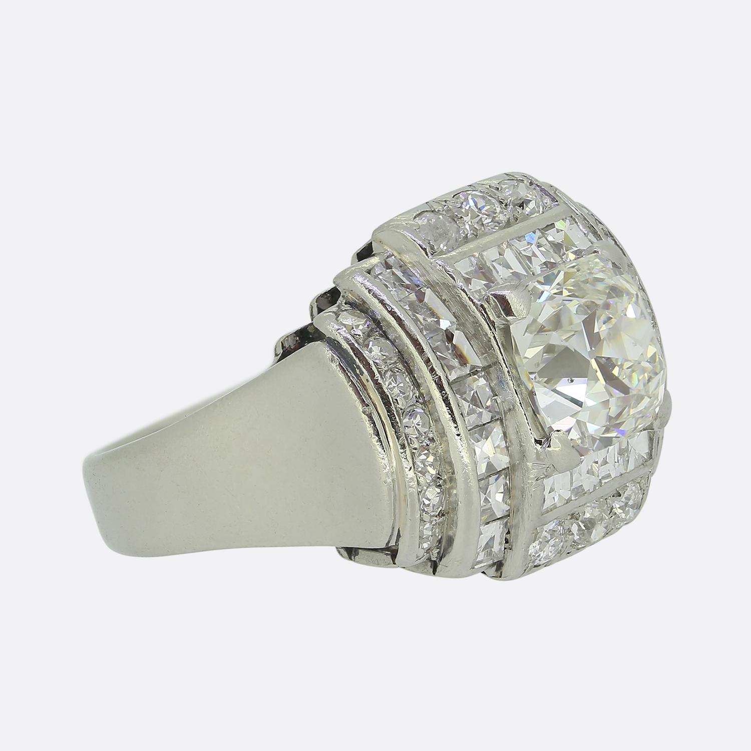Old Mine Cut Mid-Century 2.22 Carat Peruzzi Cut Diamond Cluster Ring For Sale