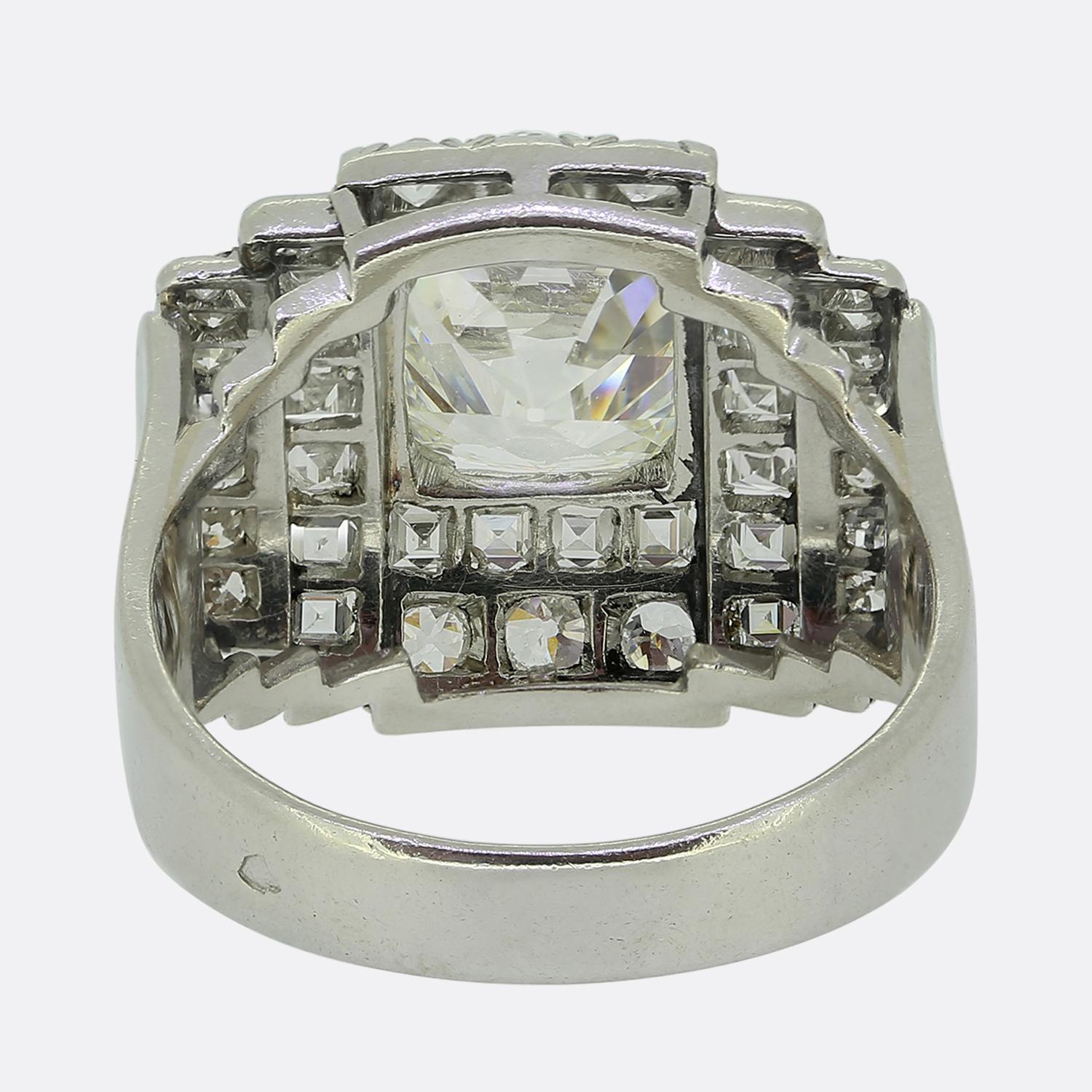 Mid-Century 2.22 Carat Peruzzi Cut Diamond Cluster Ring In Good Condition For Sale In London, GB