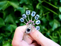 Antike antike 22,27 Karat Ceylon Saphir 1,01 Karat Saphir Rubin Diamant Palladium Brosche