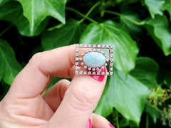 Antique 2.23 Carat Cabochon Cut Opal and Diamond Yellow Gold Brooch Circa 1900