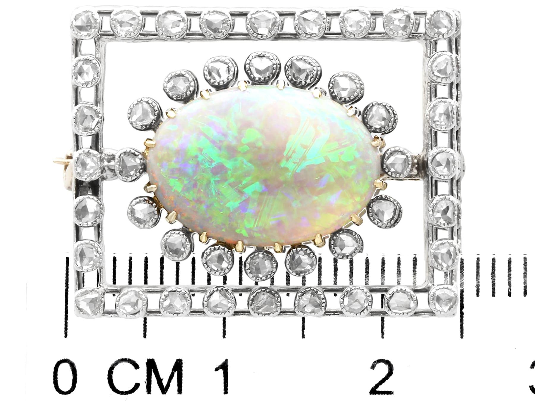 Antique 2.23 Carat Cabochon Cut Opal and Diamond Yellow Gold Brooch Circa 1900 For Sale 2