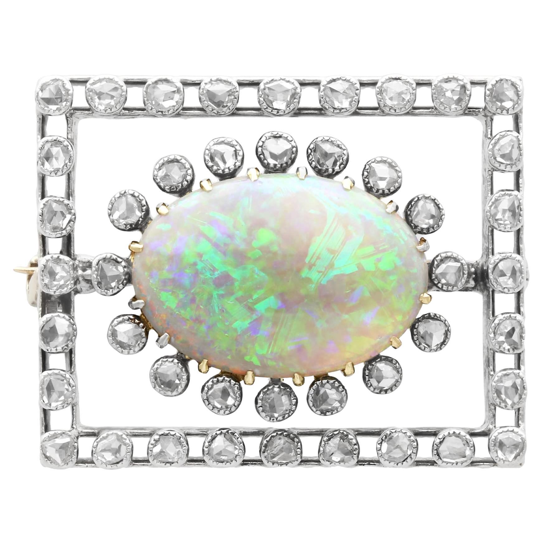 Antique 2.23 Carat Cabochon Cut Opal and Diamond Yellow Gold Brooch Circa 1900 For Sale