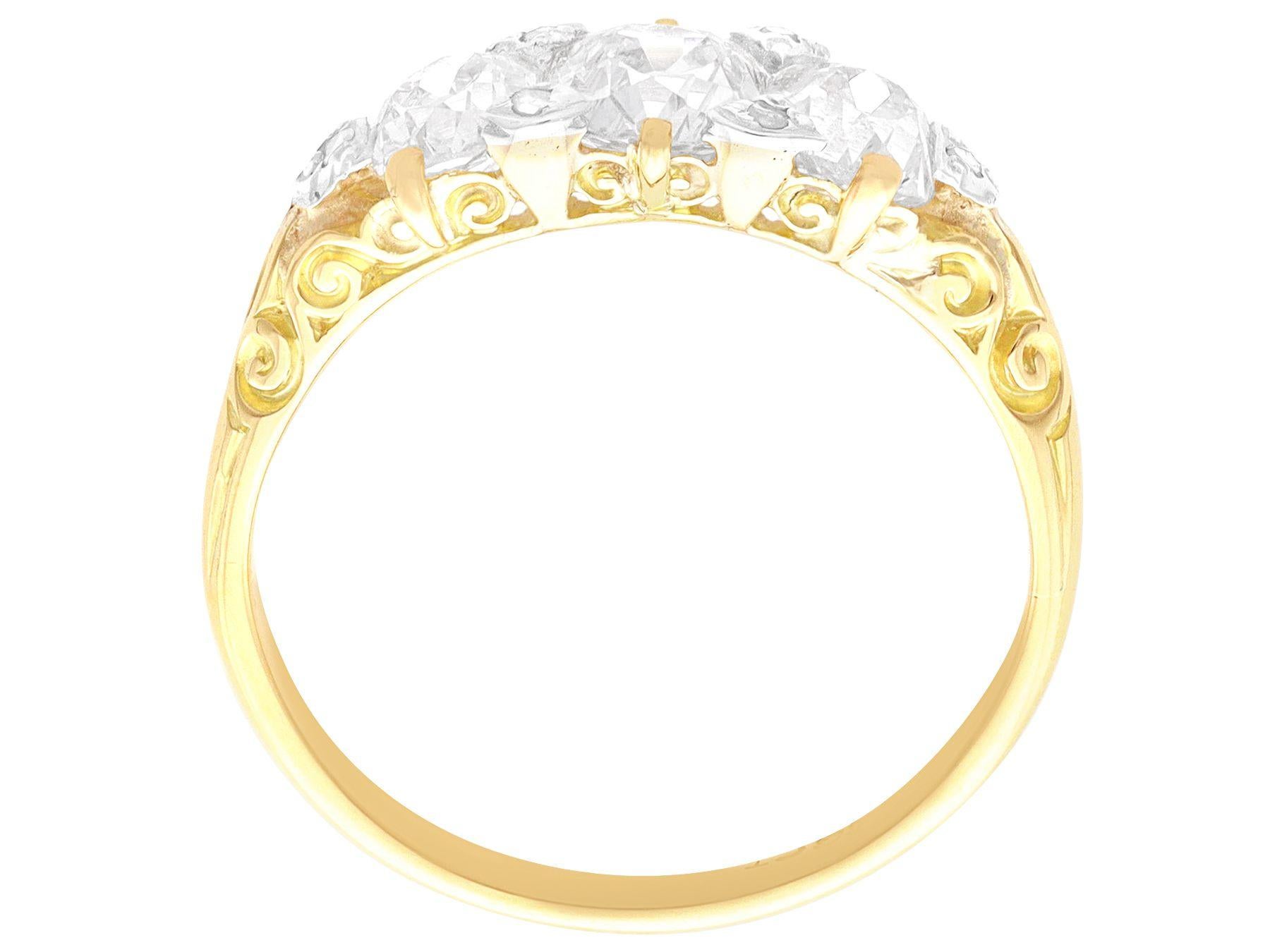 Women's or Men's Antique 2.23 Carat Diamond and 18k Yellow Gold Trilogy Ring, circa 1900 For Sale