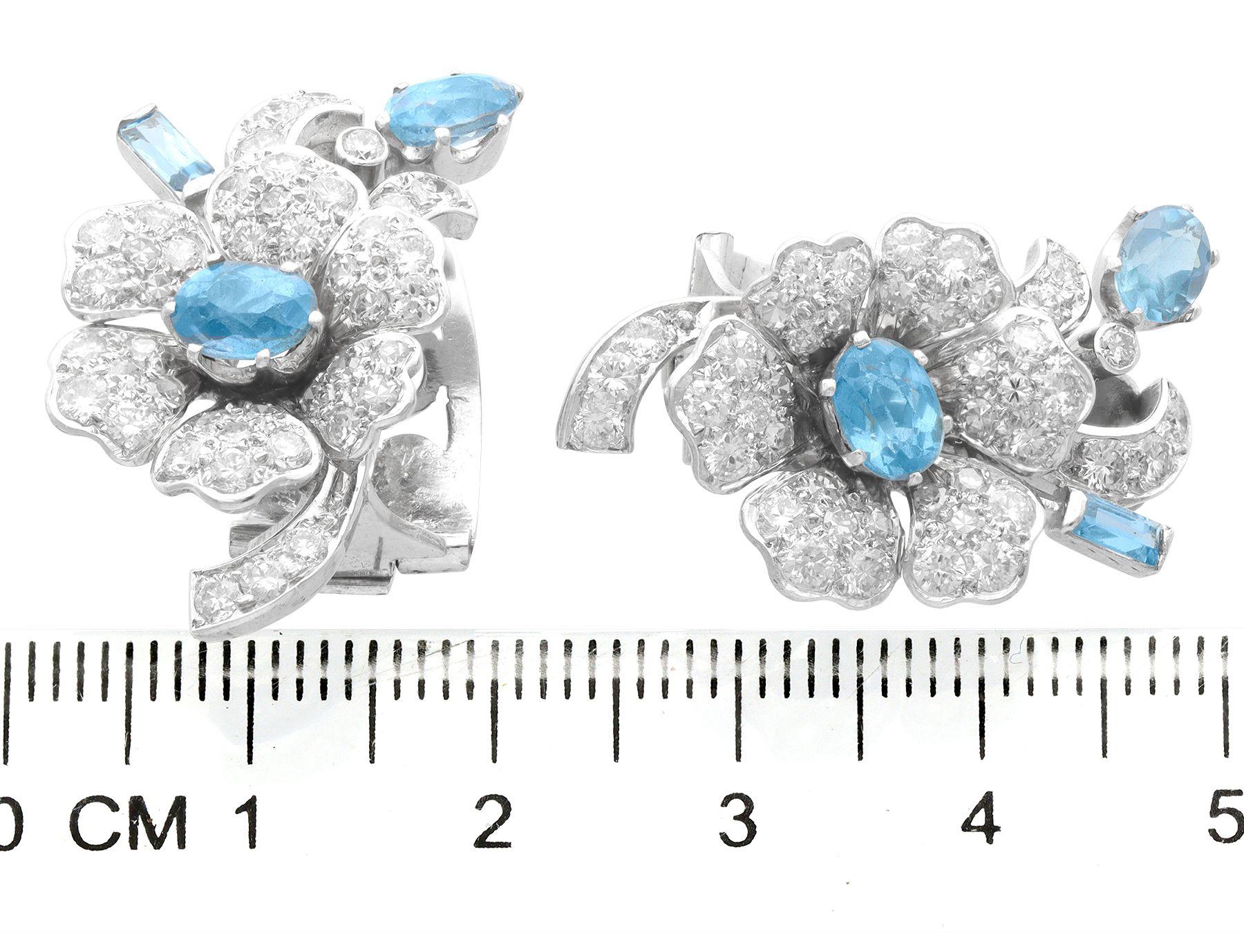 Boucles d'oreilles anciennes en platine avec aigue-marine de 2,23 carats et diamants de 2,75 carats, c. 1930 en vente 2