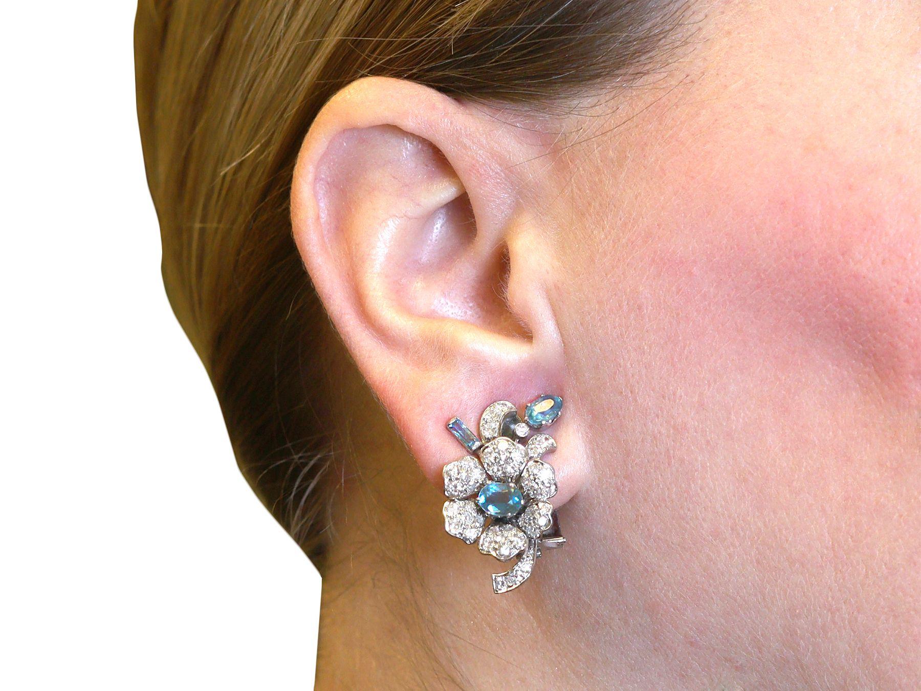 Boucles d'oreilles anciennes en platine avec aigue-marine de 2,23 carats et diamants de 2,75 carats, c. 1930 en vente 3