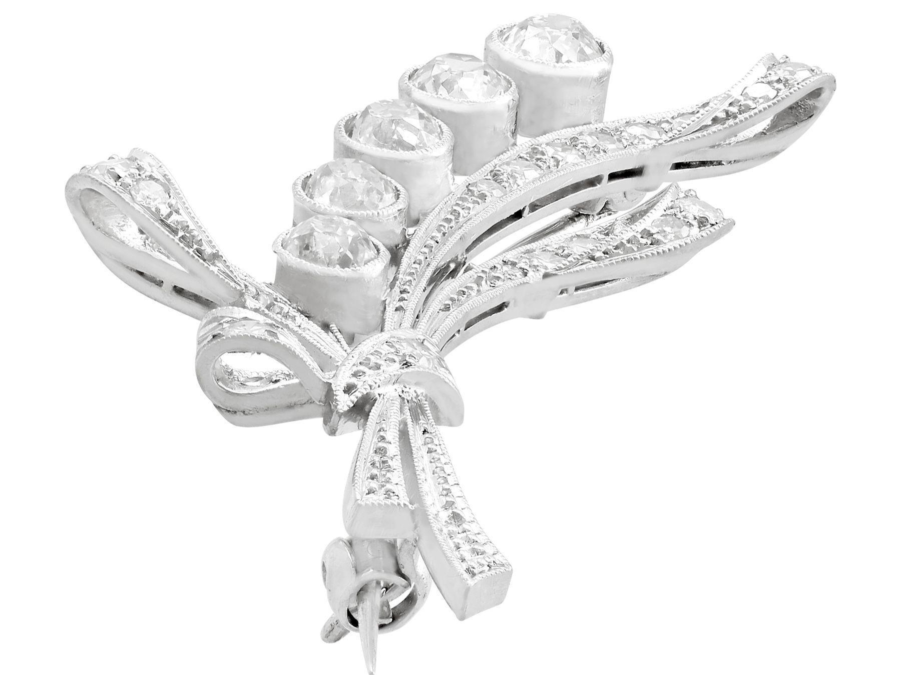 Old European Cut Antique 2.23ct Diamond and Platinum Spray Brooch, circa 1910