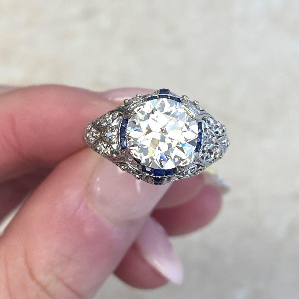 Antique 2.24ct Old Euro-Cut Diamond Engagement Ring, Sapphire Halo, circa 1925 For Sale 3
