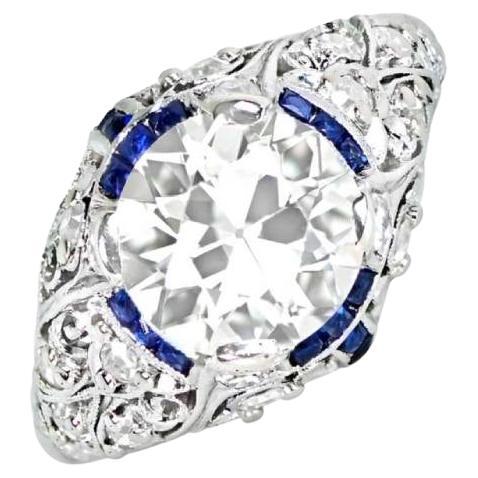 Antique 2.24ct Old Euro-Cut Diamond Engagement Ring, Sapphire Halo, circa 1925 For Sale