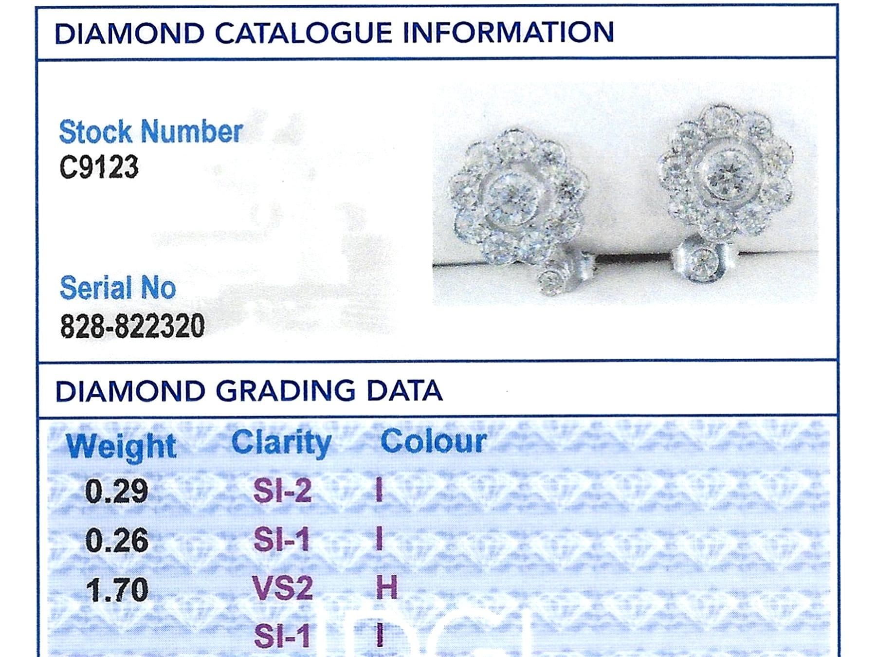Boucles d'oreilles anciennes en or blanc 18 carats et diamants de 2,25 carats, c. 1930 en vente 4