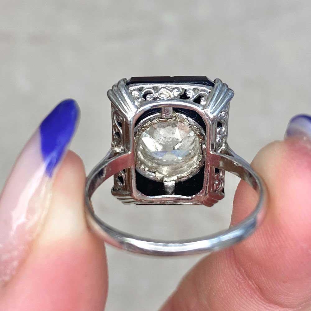 Antique 2.25 Old Euro-Cut Diamond Ring, Onyx Halo, Platinum, circa 1920 For Sale 5