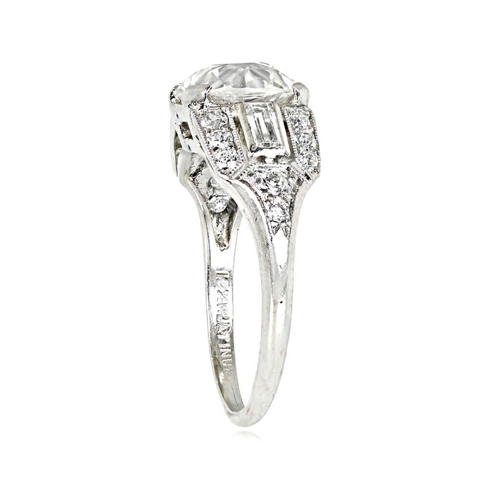 Art Deco Antique 2.26 Carat Old Euro-Cut Diamond Engagement Ring, VS1 Clarity, Platinum For Sale