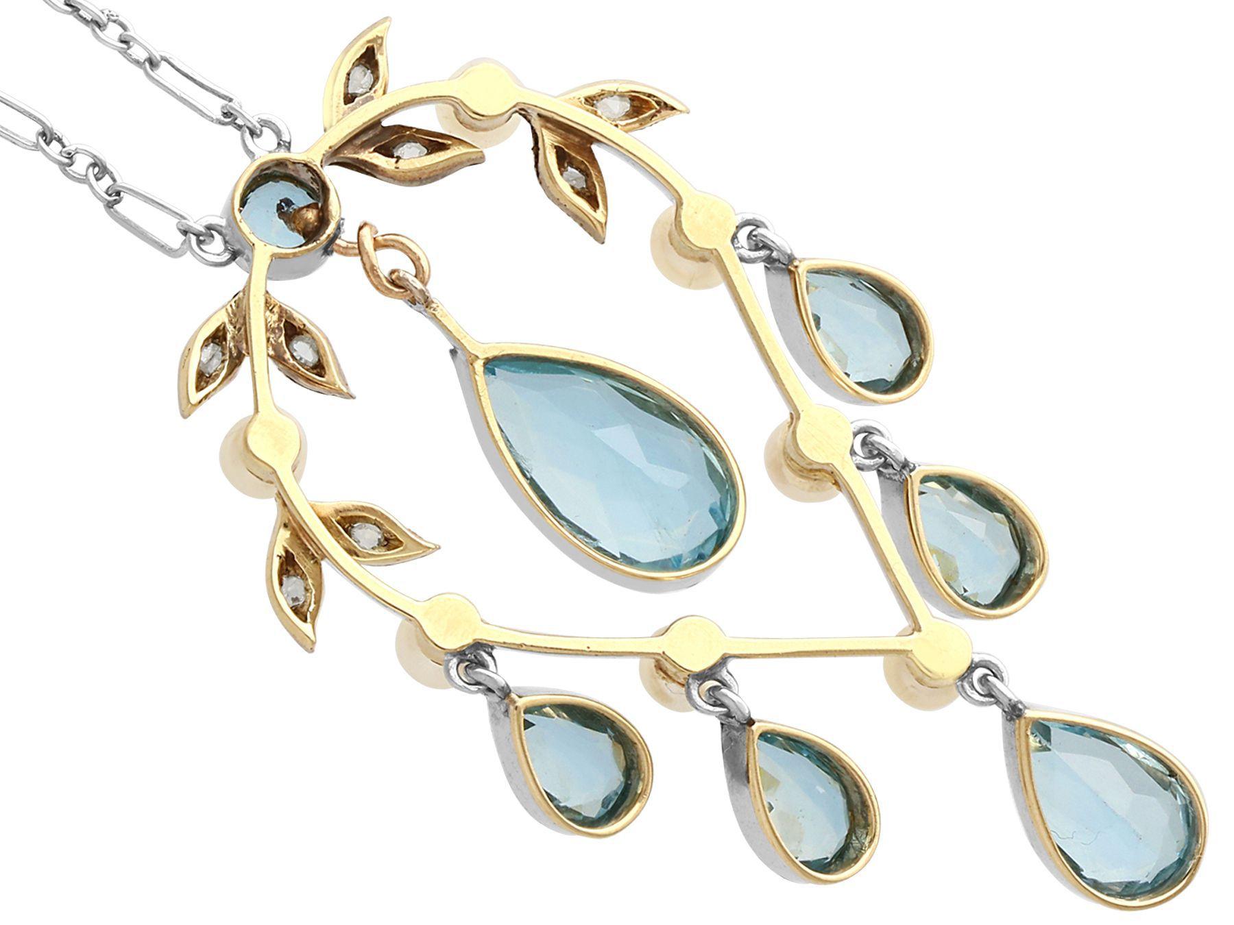 Women's or Men's Antique 2.27 Carat Aquamarine Diamond Pearl and Yellow Gold Pendant