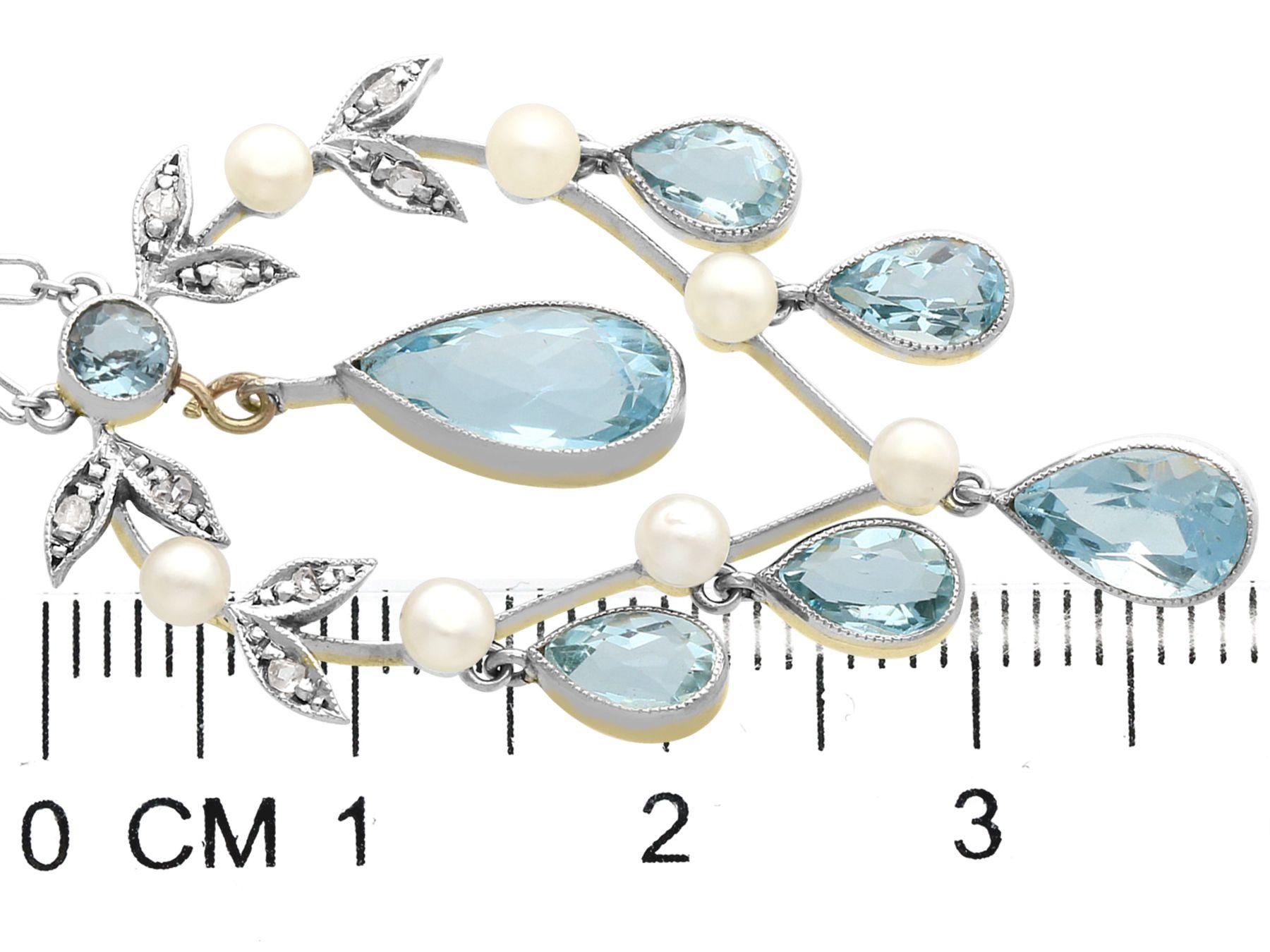 Antique 2.27 Carat Aquamarine Diamond Pearl and Yellow Gold Pendant 1