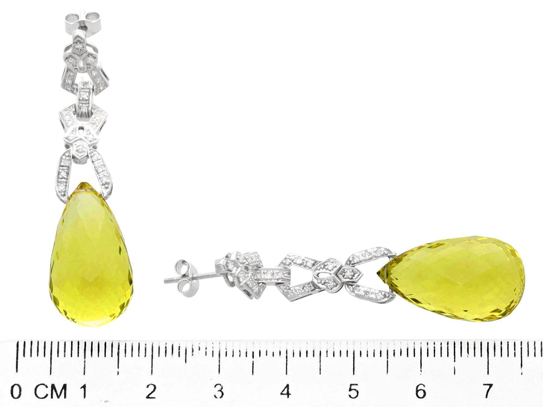 Antique 22.78ct Lemon Quartz and Diamond Platinum Drop Earrings, circa 1930 1