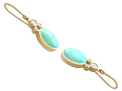 Antique 2.28 Carat Turquoise and Diamond Yellow Gold Drop Earrings